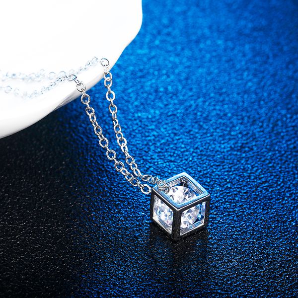

square cube necklace&pendant crystal long statement chain necklace jewelry for women cubic fashion chain female gift x259, Silver