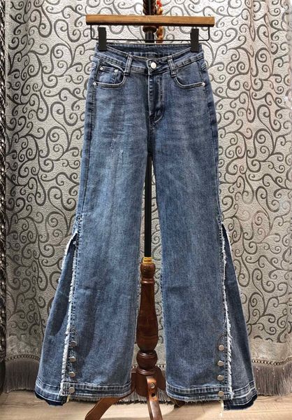 

2019 new winter women's horn button streets trousers jeans 1220, Blue