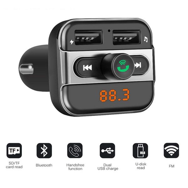 

bluetooth fm transmitter car mp3 player handscar kit 5v/2.4a 2 usb charger support tf card usb flash driver for android