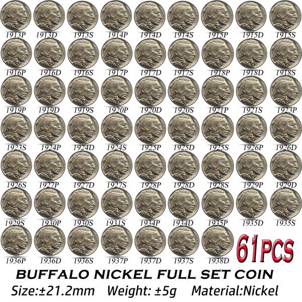 

61pcs usa buffalo nickel coins 1913-1938 copy nickel full set art collectibles