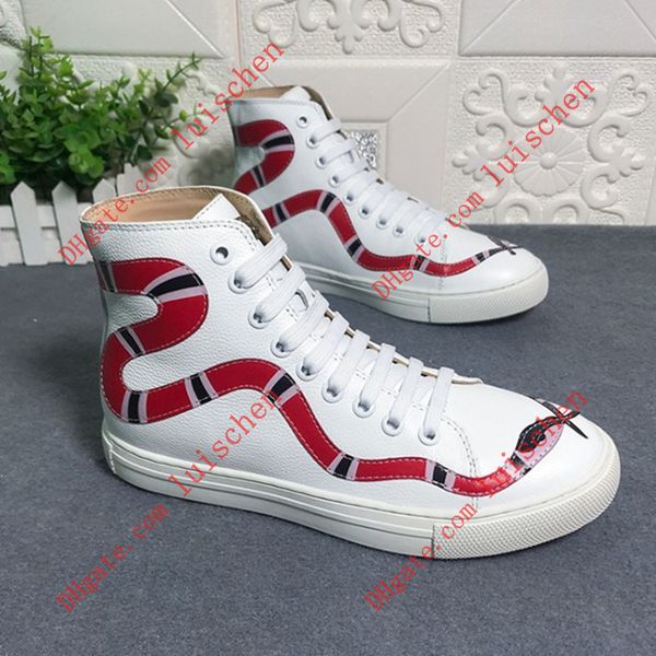 

new men's shoes high casual men's and women's white board shoes snake pattern street fashion young couples shoes tide, Black