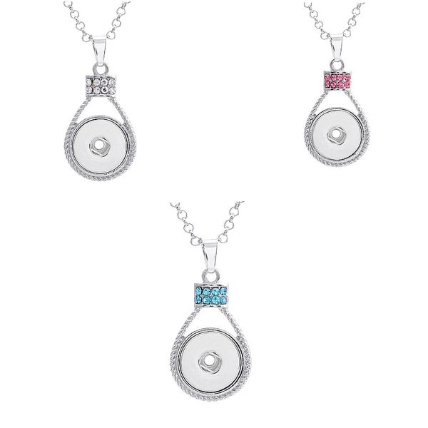 

noosa colors necklace metal ginger snap button jewelry pendants necklace with crystal chain interchangeable button crystal pendants, Silver