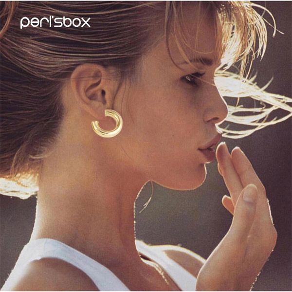 

peri'sbox 30mm gold sliver color c shaped hoop earrings for women minimalist thick hoops chunky open circle earrings statement, Golden;silver