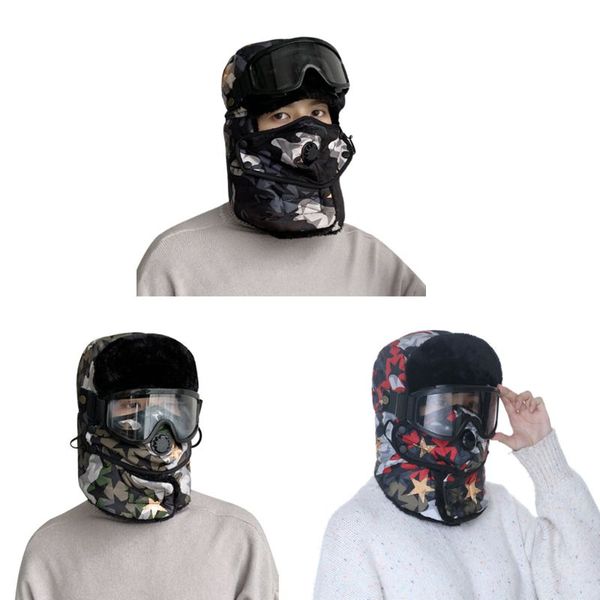 

мужчины женщины зима теплая ловец russion hat с ветрозащитный goggles ski mask star камуфляж водонепроницаемый trooper earflap pilot cap, Black