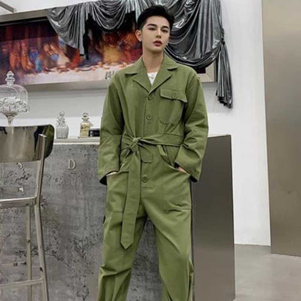 

men harajuku vintage fashion streetwear hip hop casual green black harem pant male long sleeve overalls jumpsuit trousers