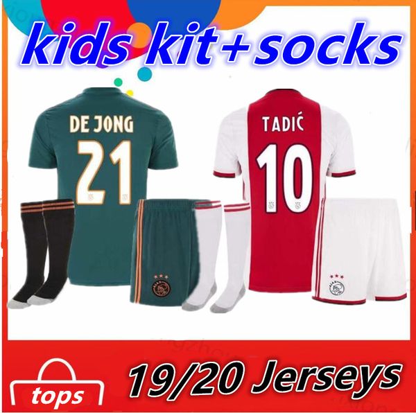 

детские наборы ajax fc + носки 2019 2020 футболки дома на выезде 19 20 индивидуальные футболки neres # 10 tadic # 4 de ligt ziyech, Black;yellow