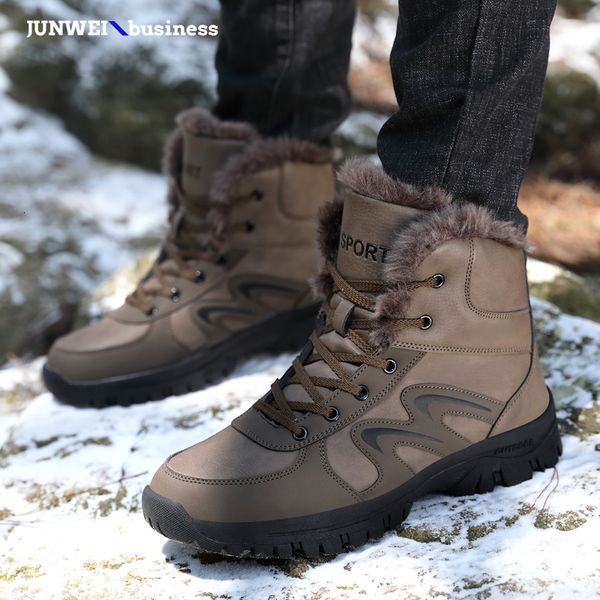 

big size 47 plush keep warm snow winter casual shoes england genuine leather waterproof men with fur ankle boots botas, Black