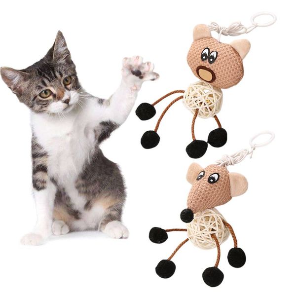 

ootdty 1pc pet cat bell toy cute cartoon animal shape portable sepaktakraw kitten interactive play rope fun toys