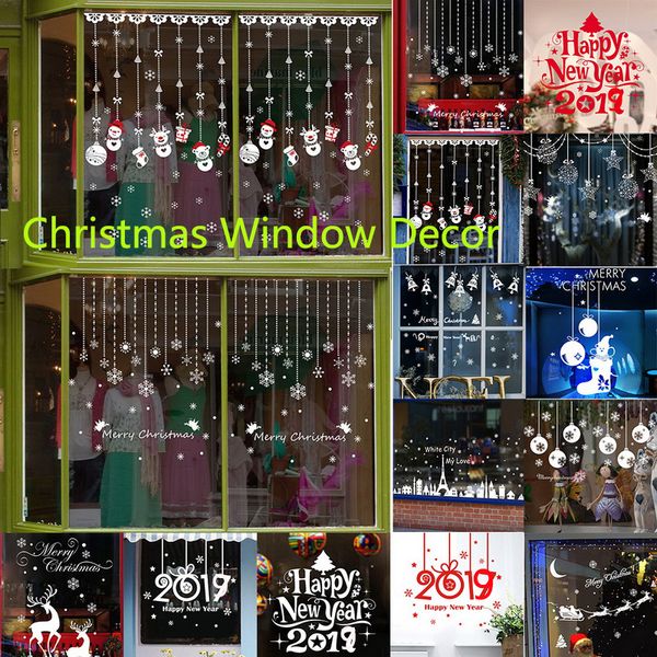 

2019 new year wall stickers santa murals reindeer shop window stickers decorated christmas glass snowflake diy home decor