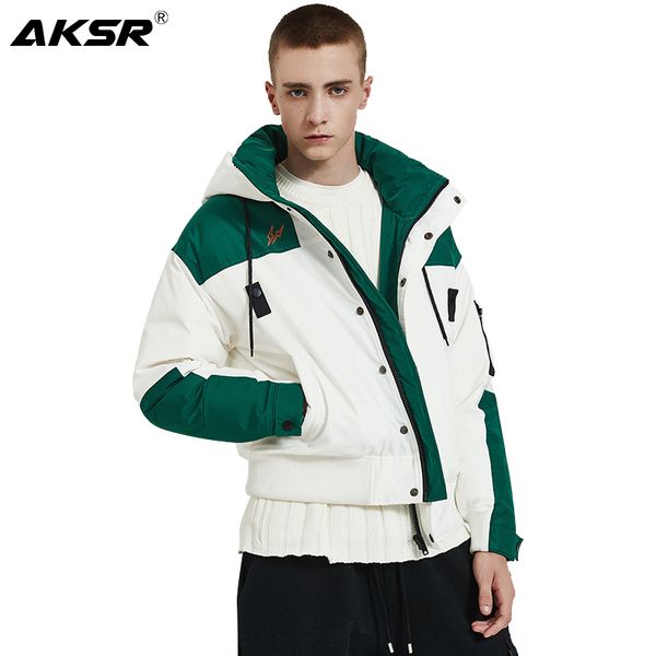 

aksr men's winter down jacket coat thick warm hooded short down jacket for men white duck puffy jackets doudoune homme, Black