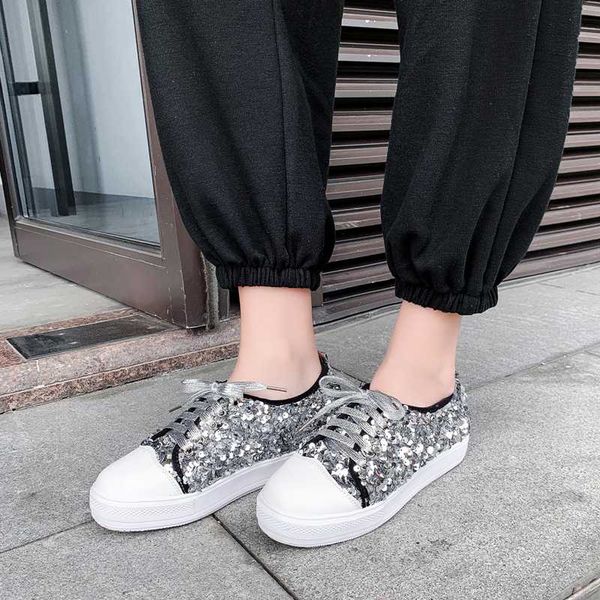 

shiny round head flats new comfortable white sports shoes for spring, Black