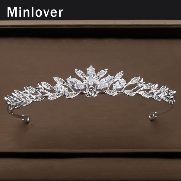 

Minlover Silver Wedding Tiaras and Crowns Women Prom Hair Ornaments Zircon Pageant Bridal Hair Accessories Leaves Headband HG241