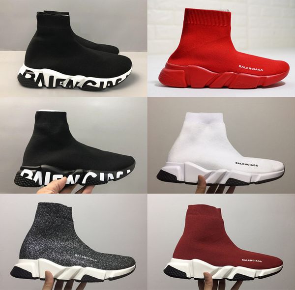 

новый дизайнер носок обувь высокого качества balen speed trainer кроссовки мужчины женщины тренеры стрейч-вязать середина кроссовки повседне, Black