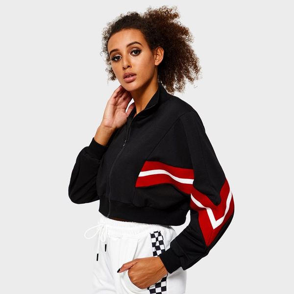 

women short hoodies casual black winter office lady high street loose zipper lapel female fashion simple sweatshirts