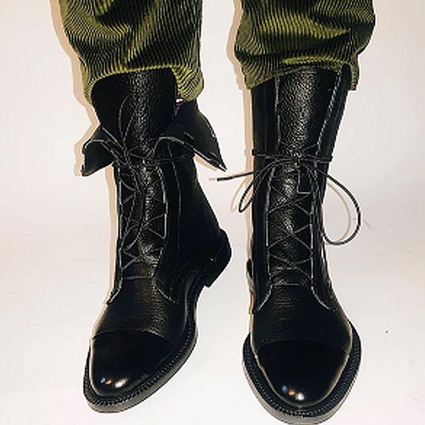 

2019 black boots woman mid-calf women british style lace up boots punk low heel boot shoes women plus size 35-43 botas mujer