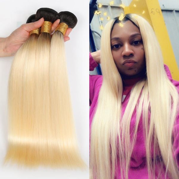 Ombre T1b 613 Brazilian Human Hair Extension 3 4 Bundles Straight