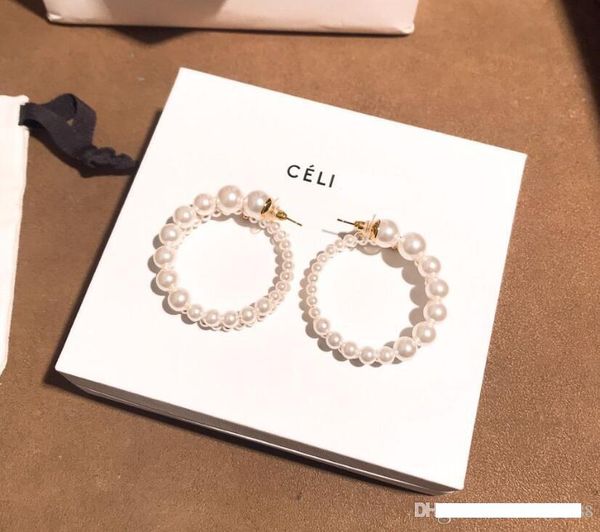 

new arrival trendy brass material round shape pearl hoop circle pendant drop earring for women wedding gift jewelry, White