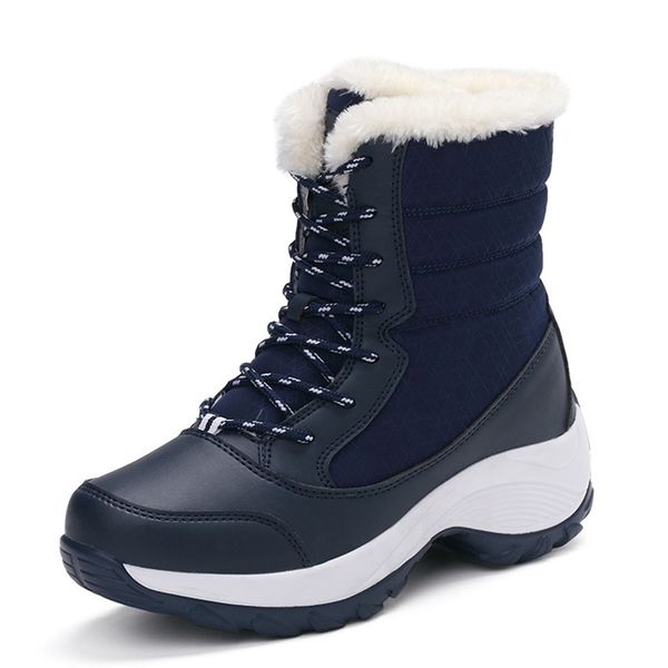 

neudeli women winter boots plus thick fur warm snow boots lace-up ankle female winter shoes, Black