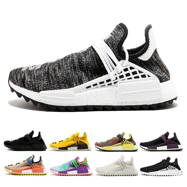 

2020 new nmd human race hu trail pharrell williams men running shoes yellow know-soul in volt black nerd women sports sneakers