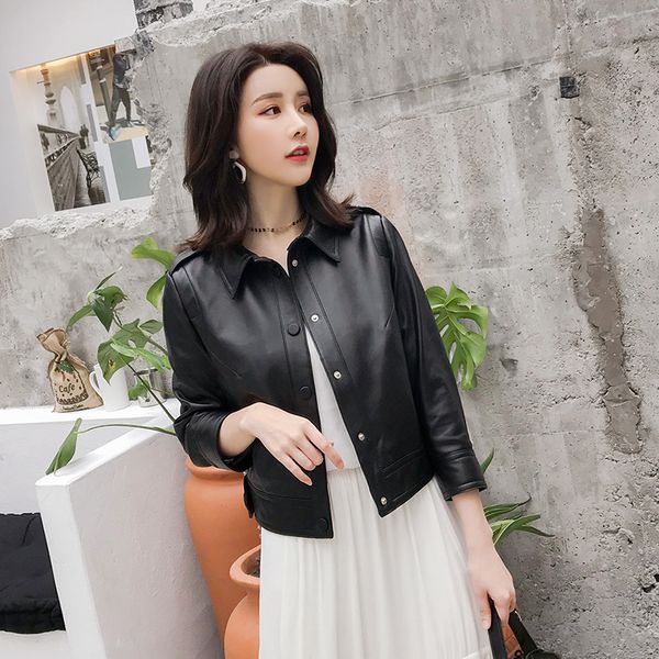 

women's leather & faux lautaro short black jacket women 3/4 sleeve 5xl 6xl 7xl plus size shirt casual fashion 2021