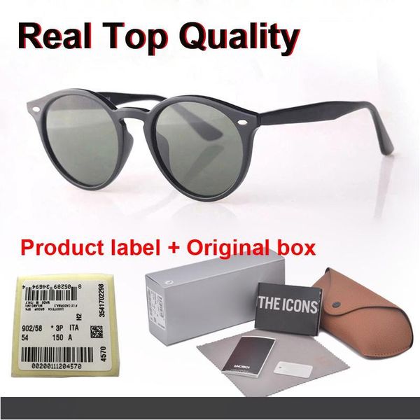 

brand designer round sunglasses men women plank frame metal hinge ( glass lens ) retro vintage eyewear shades sun glasses with cases and box, White;black