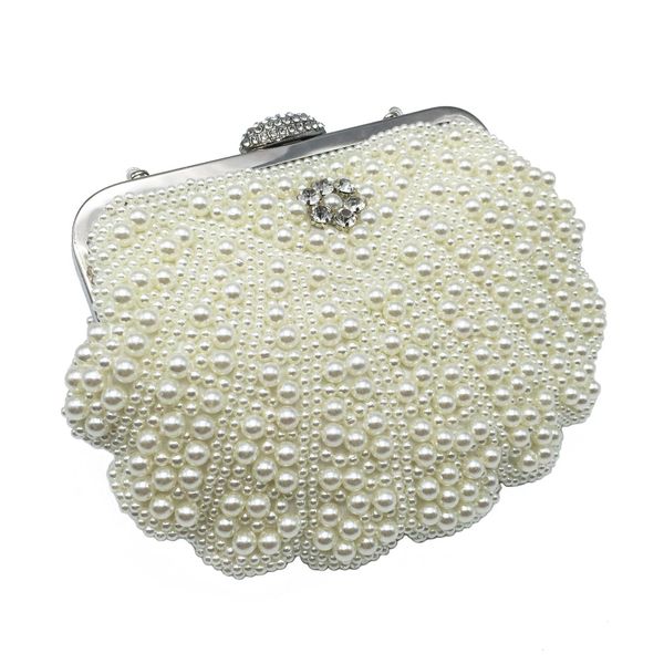 

2018 luxury pearl women bag fashion two sided beaded evening bags for female elegant 3 colors bridal wedding party bag clutch