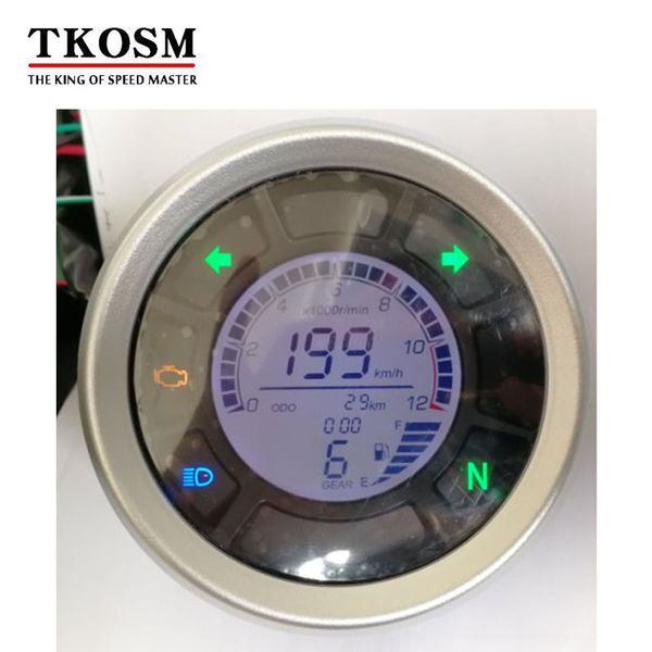 TKOSM 12000rpm LCD Digitale Strumenti Moto Contachilometri Tachimetro Contagiri Regolabile MAX 199KM/H