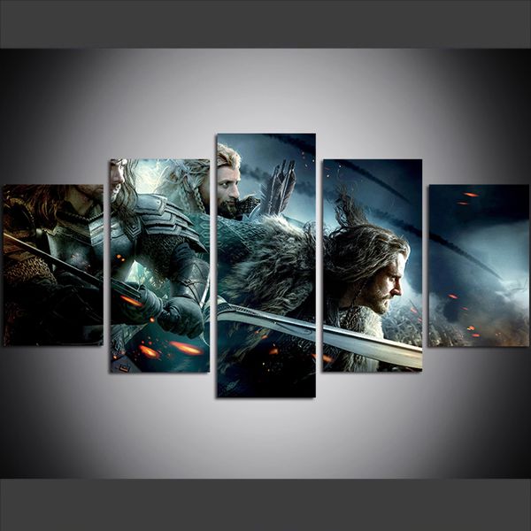 

5 piece large size canvas wall art pictures creative hobbit battle of the five armies art print oil painting for living room