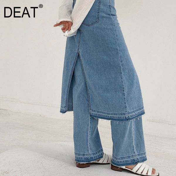 

deat] light blue temperament back split wide leg jeans new high waist loose women trousers fashion spring autumn 2020 13s475