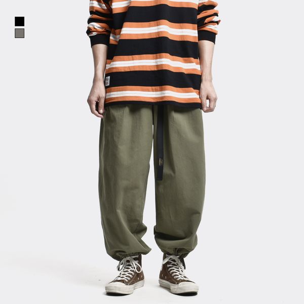 

jogger pants with belt men's streetwear elastic waist solid colour baggy wide-legged pants easy chic casual trousers men, Black
