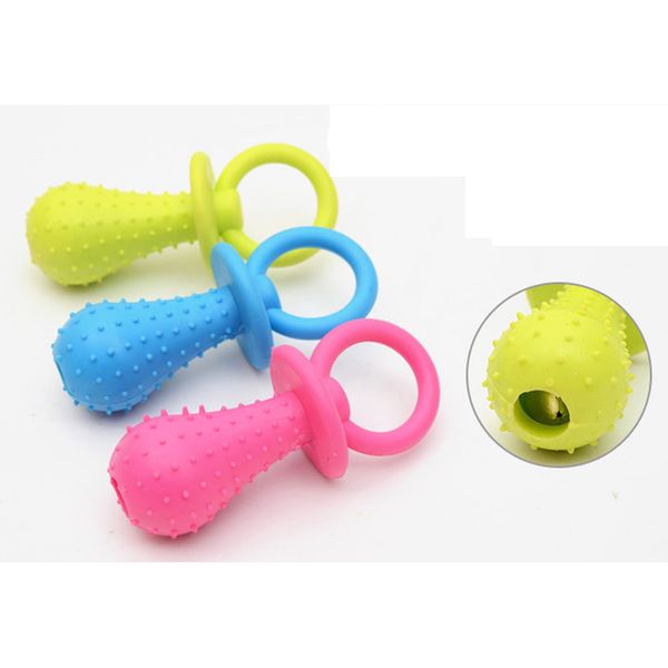 

pack of 3, bite resistant bell rubber pacifier, pet puppy dog molar chew training toy / colour random sending