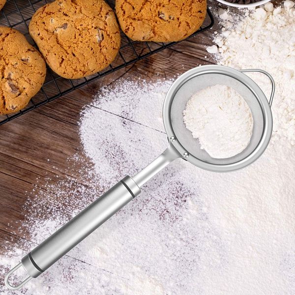 

mesh strainer,premium stainless steel fine mesh food strainer kitchen colander with good grip handle, silver