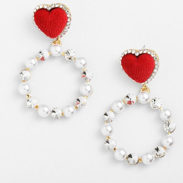 

designer jewelry pearl charm earrings circle round red heart pendnat earrings for women fashion of shipping, Golden