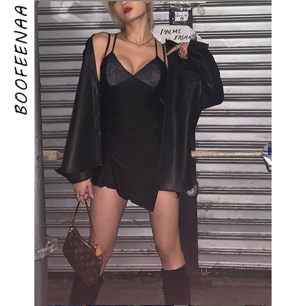 

casual dresses boofeenaa lace spliced black bodycon dress for women summer assymetric backless spaghetti strap split mini c71-ab15, Black;gray