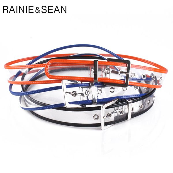 

rainie sean women belt transparent pin buckle ladies belt pvc plastic patchwork fashion yellow blue black orange for women, Black;brown