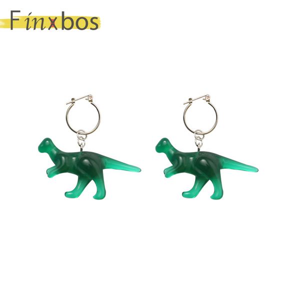

finxbos fashion exaggerated fun blue green dinosaur earrings, Silver