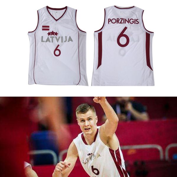 

6 Kristaps Porzingis Jersey Latvija Team Stitched Shirts Unicorn Latvia Latvija Overseas Europe Basketball Jersey