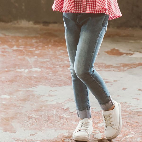 

2019 new autumn fashion girls kids jeans clothes cotton denim legging stretch waist skinny pants, Blue