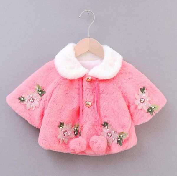 

lovely kids girls winter thick coat children's warm shawl cloak coat plush outerwear clothes, Blue;gray