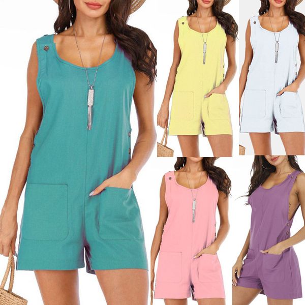 

womens designersolid color shorts belt jumpsuit pants, Black;white