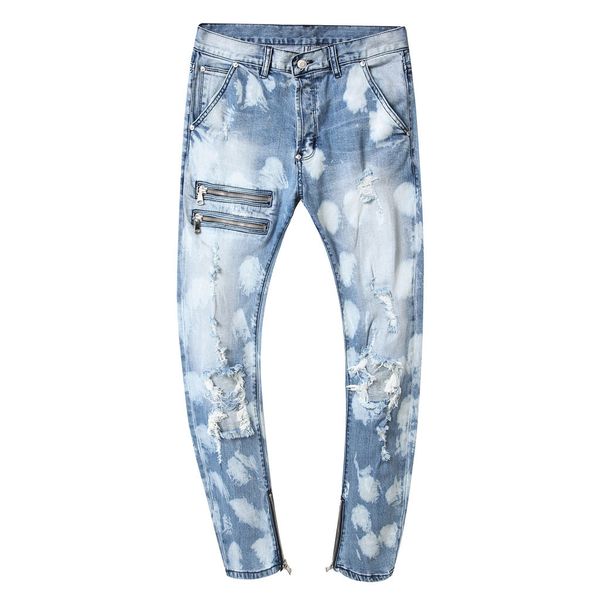 

2019 new men's fashion casual zipper stretch jeans men elastic pants loose slim fit denim trousers men's brand fashion wear c1, Blue