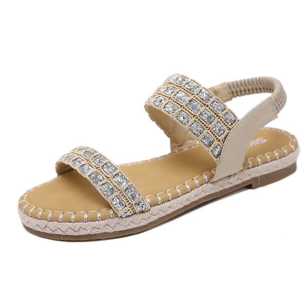 

special offer 2020 clearance sandals bohemian sequined hemp rope gold powder large size flat shoes wholesale a generation of hair, Black