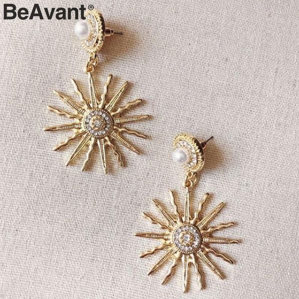 

beavant trendy irregular sunflower earrings women fashion pearl metals streetwear earrings chic fine jelewry female accessories, Silver