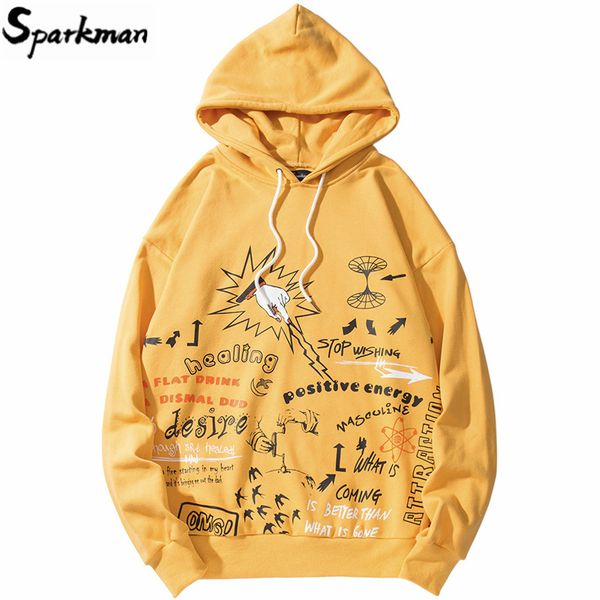 

2019 men hoodie sweatshirt graphic graffiti hip hop hoodie streetwear harajuku pullover cotton fashion street wear yellow, Black