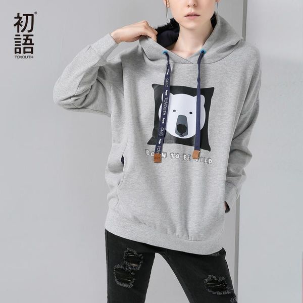 

toyouth women hoodies sweatshirts 2019 autumn cartoon printed long sleeve pullover hooded tracksuits casual moletom feminino y190823, Black