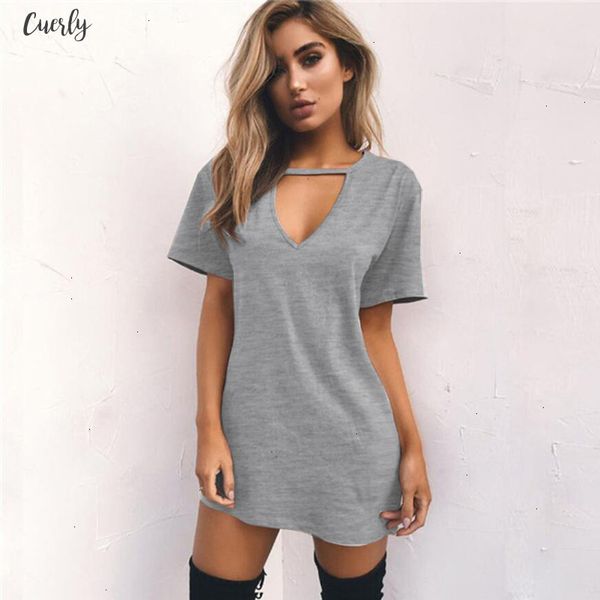 

women tshirt mini dress choker v neck summer dresses short sleeve casual halter boho beach dress vestidos mini size, Black;gray