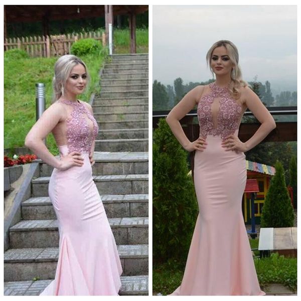 

sheer lace appliques mermaid prom dresses sleeveless beaded 2020 formal see through back evening party gowns gorgeous illusion, Black