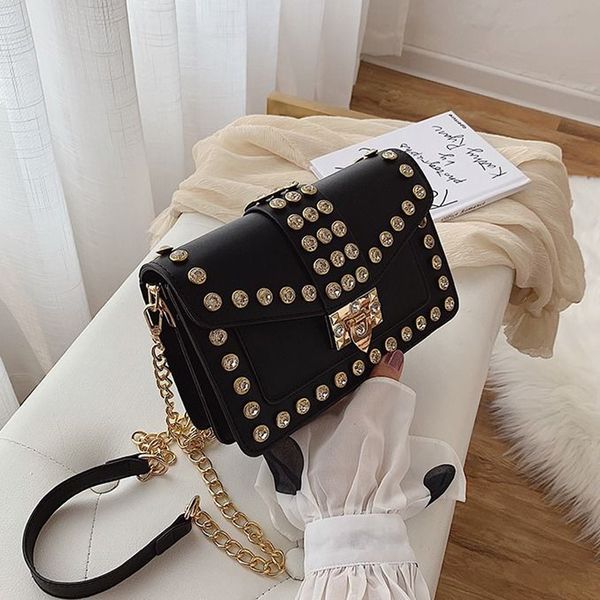 

fashion rivet women's handbags purses bag bags pu leather small lock women shoulder crossbody bag