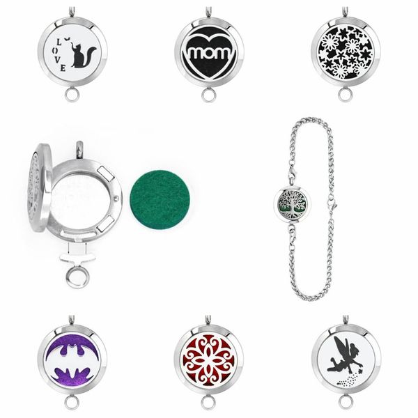 

mom fairy essential oil diffuser locket removable perfume bracelet magnetic stainless steel 25mm locket bangle 10pads as gift, Black