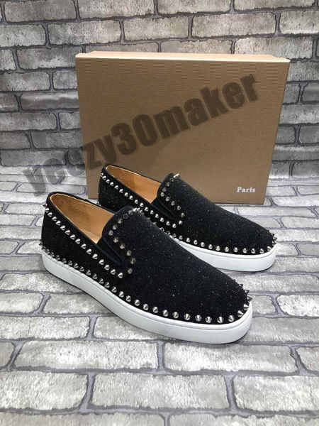 

новых дизайнерских кроссовки red bottom обувь верх.част шипованных шипы черная дорогая обувь для мужчин женской обуви партии свадебных хруст, Black